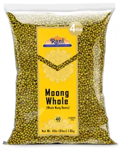 Rani Moong Whole (Ideal for cooking & sprouting, Whole Mung Beans with skin) Lentils Indian 64oz (4lbs) 1.81kg Bulk ~ All Natural | Gluten Friendly | Non-GMO | Kosher | Vegan | Indian Origin