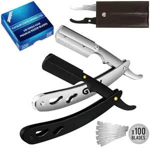 Straight Razor for Men - 2 Professional Single Blade Razors, 100 Barber Blades, Navajas Para Barbero, Beard Shavette Shaving Kit