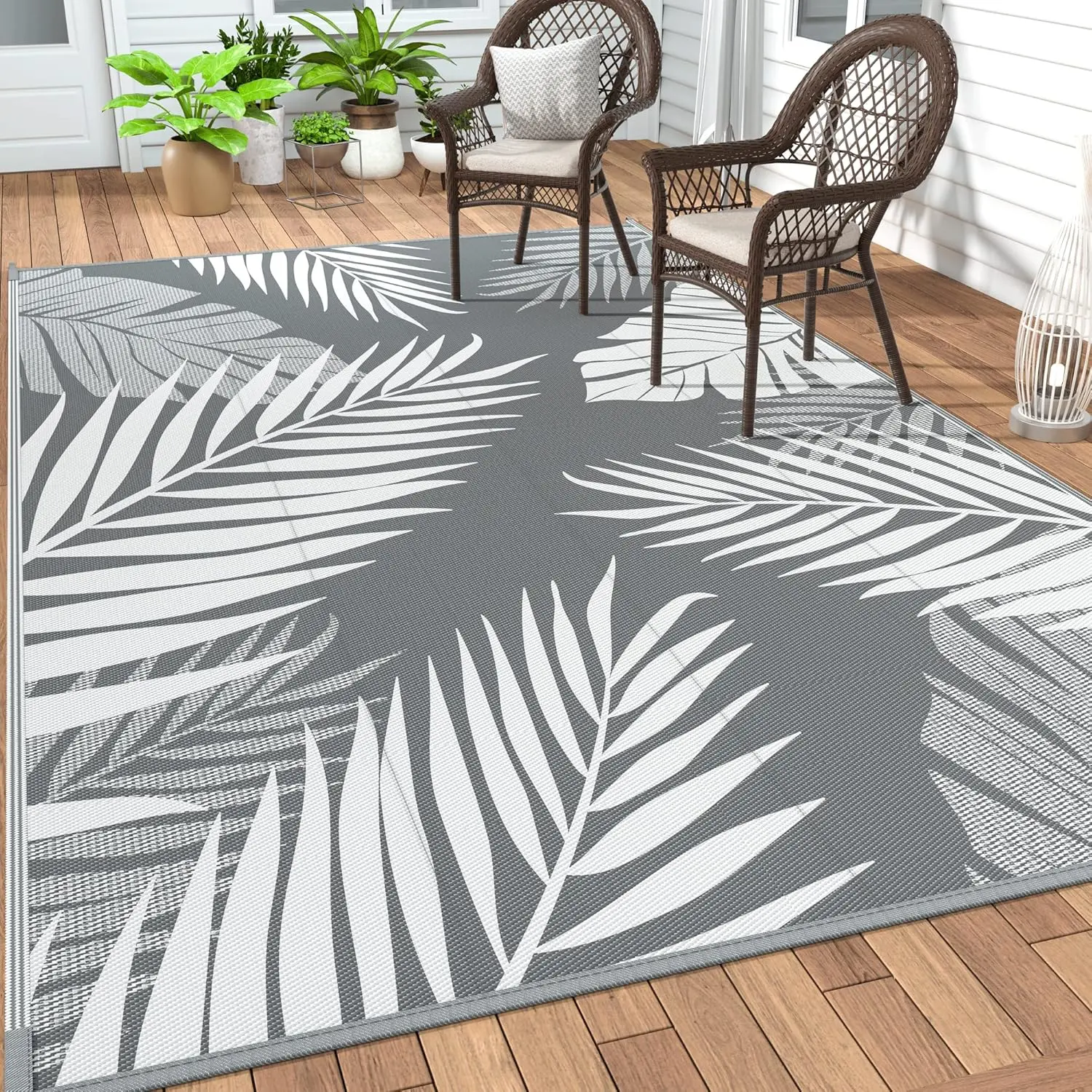 Outdoor Rug 5 x 8 FT Waterproof Patio Mat, Large Area Rug for Camping, RV, Picnic, Backyard, Deck, Beach & Porch
