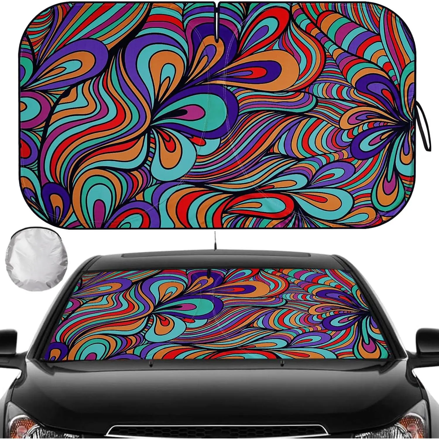 Car Windshield Sun Shade - 55x31.5in Silver-Coated Cloth Reflector, Practical Car Window Shades with Sun Visor Function, Truck Accessories for Interior Protection & Reducing Interior Temperature