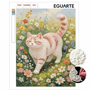 Cat Pattern Pearl Decorative Painting, DIY Art Pearl Wall Hanging, Mosaic Art, Cross Stitch Kit, Pearl Puzzle Gift, Memorial Gift for Friends