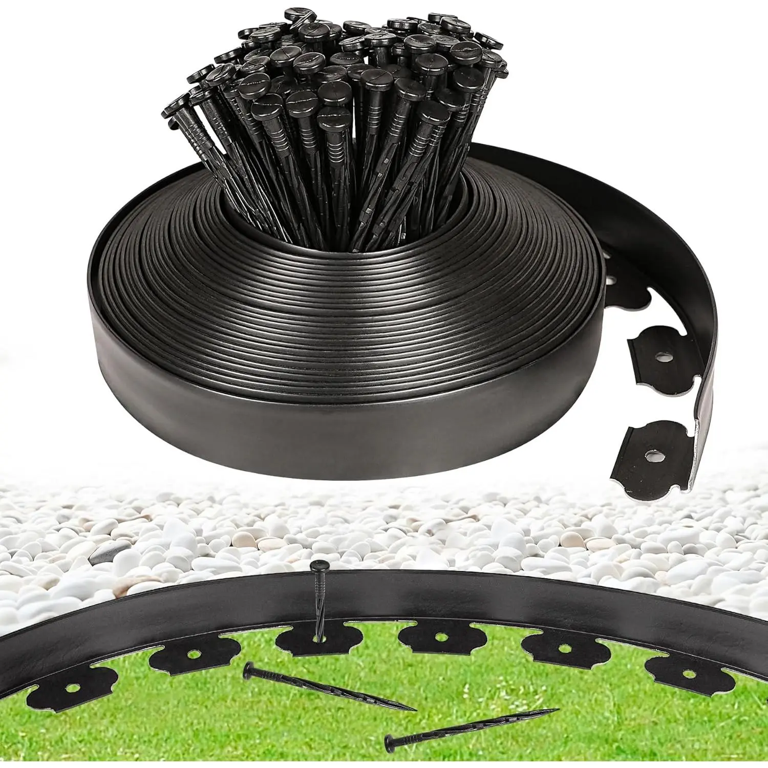 2 Inch Tall 66 FT Garden Edging Kit with 90 count Spikes, Plastic Edging for Landscaping
