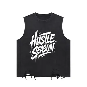 HUSTLE SEASON Snow Washed Raw-Hem Tank Top