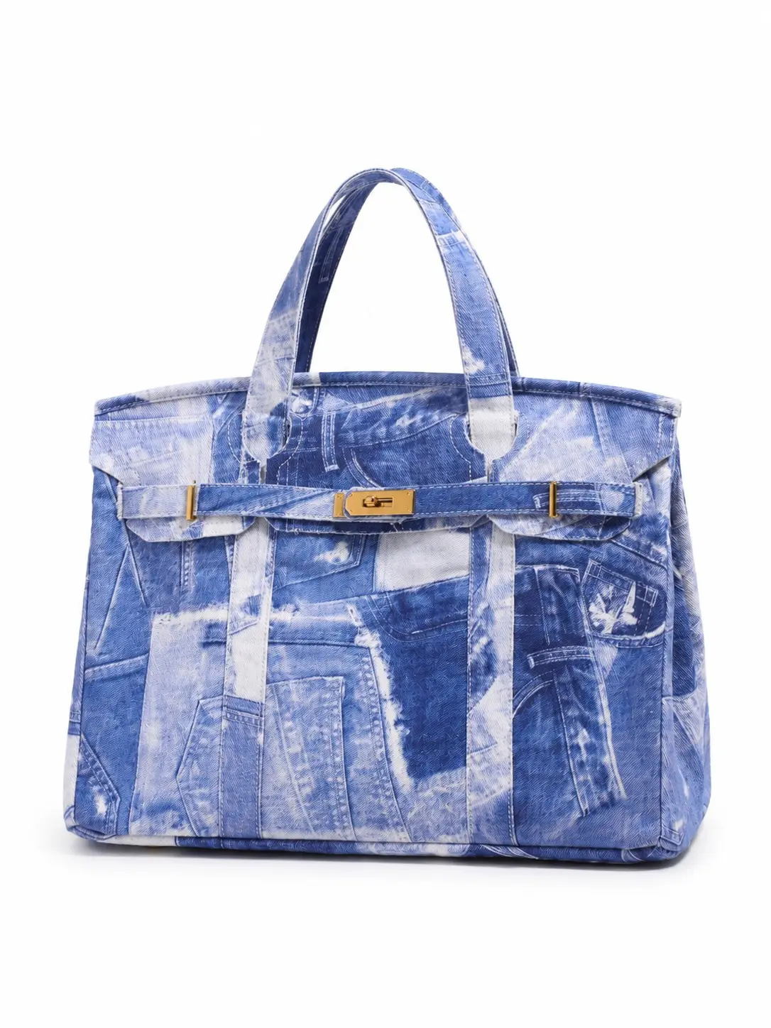 Women's Denim Patchwork Tote Bag, Large Shoulder Handbag Fits 13-Inch Laptop for Work, Commute & Travel