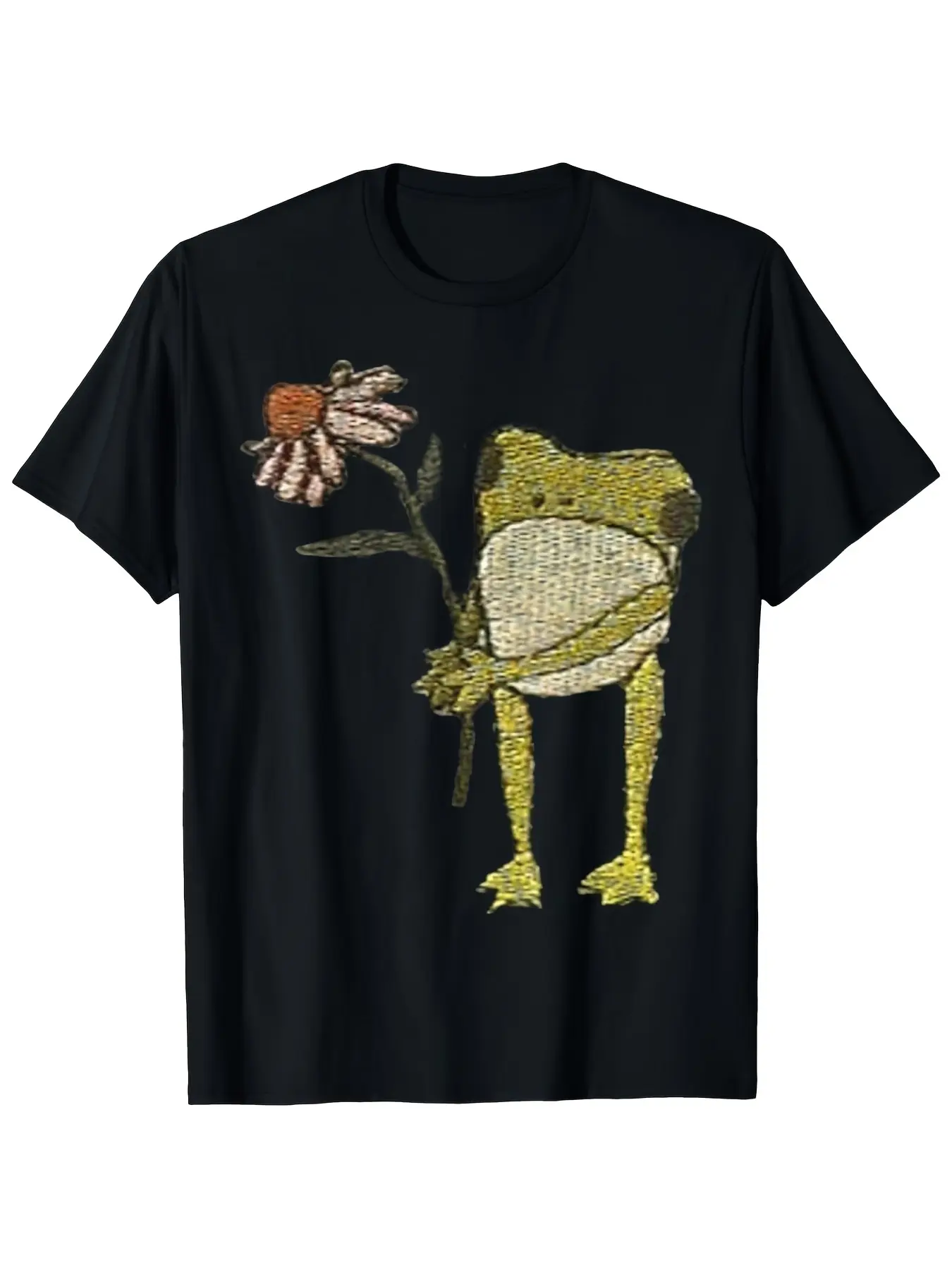 Men'S Retro Floral Frog Embroidered T-Shirt in Bla unisex soft cotton short sleeve t shirt, vintage graphic casual tee for men women teens, perfect birthday holiday gift for camping travel gym daily street casual wear