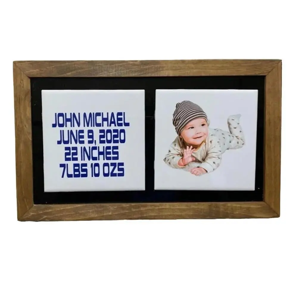 Personalized Wood Frame Wall Hanging – Custom Photo & Name Tiles, Rustic Home Decor, Family Wall Art, Picture Collage, Farmhouse Style Gift