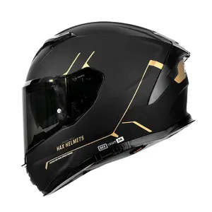 HAX Force Series Matte Black Gold Motorcycle Helmet DOT & ECE Certified Aerodynamic Design with Dual Visors and Anti-Allergic Liner