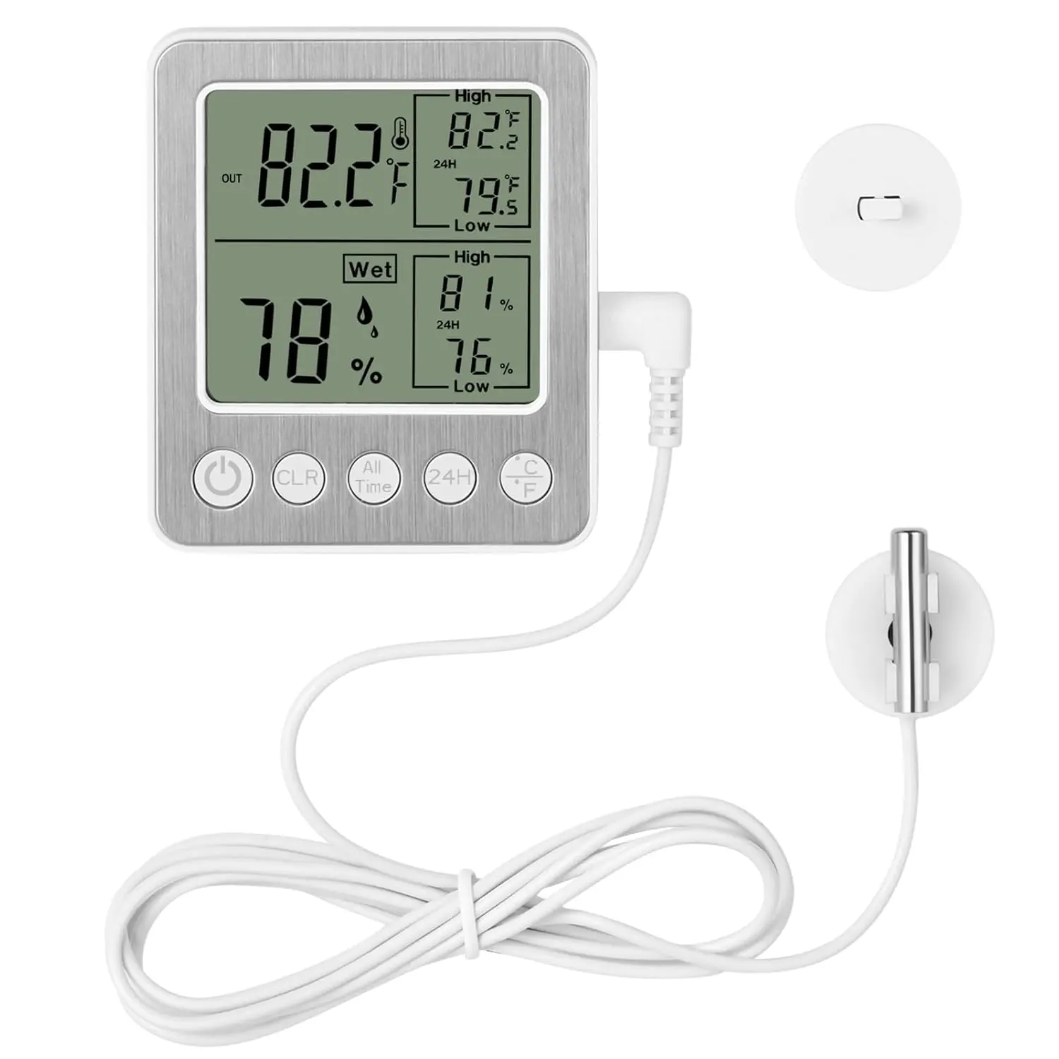 Digital Refrigerator Freezer Fridge Thermometer with Extra Sensor Digital Hygrometer max and min Before 24 Hours and All time Remember Reptile Tank Thermometer Hygrometer White zz20, Led Display