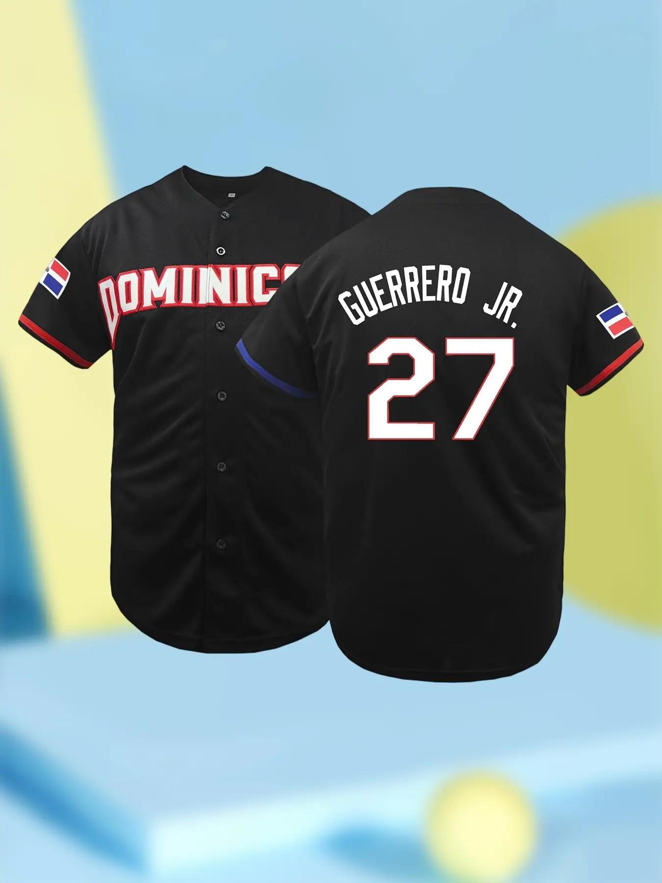 Mens Baseball Stylish Jersey Button Down Shirts Short Sleeve Hipster Hip Hop Sports Uniforms Dominicana #27 (S-3XL) Jersey Top Sports Tops