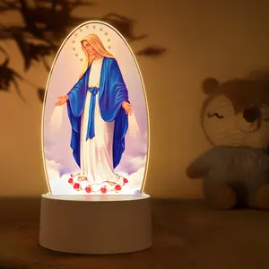 Saint Mary LED Night Light, USB Powered Acrylic Shade, Christian Religious Table Lamp, Religious Supplies, Church Decoration, Bedroom Ambiance, Catholic Home Decor Gift
