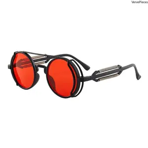 Unisex Steampunk Full-Rim Round Gothic Retro Sunglasses - Gothic Men's Vintage Fashion Eyewear Accessories, Gothic Men's Sunglasses