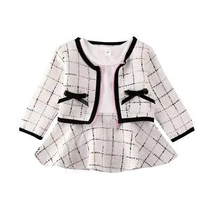 Baby Girls Autumn Clothes Set Long Sleeve Patchwork A-Line Princess Dress+Plaid Jacket Coat Kids 2Pcs Party Prom Outfits