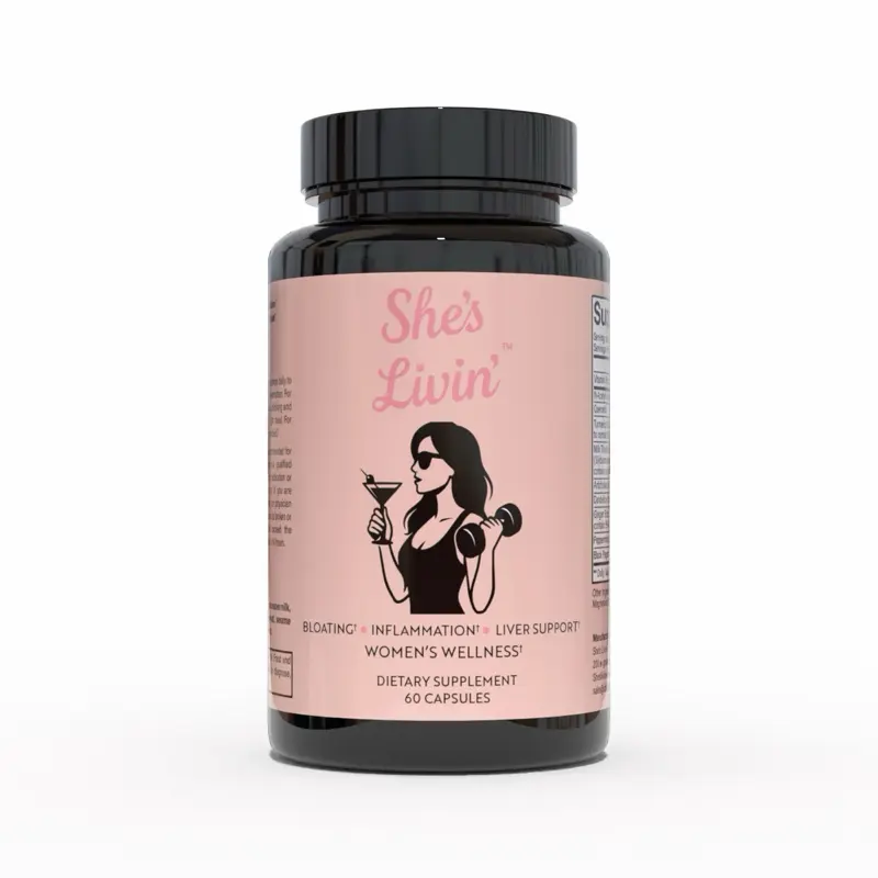 She's Livin' Bloating Inflammation & Liver Support Capsules for Women's Wellness - Alcohol Recovery Formula - 60 Capsules Dietary Supplement Vitamin Healthcare Fitness Bathroom