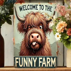 Vintage Highland Cow Metal Sign Wall Art Decor for Home Cafe Bar Garage Rustic Iron Wall Decoration Durable Humorous Animal Gift for Festivals and Special Occasions