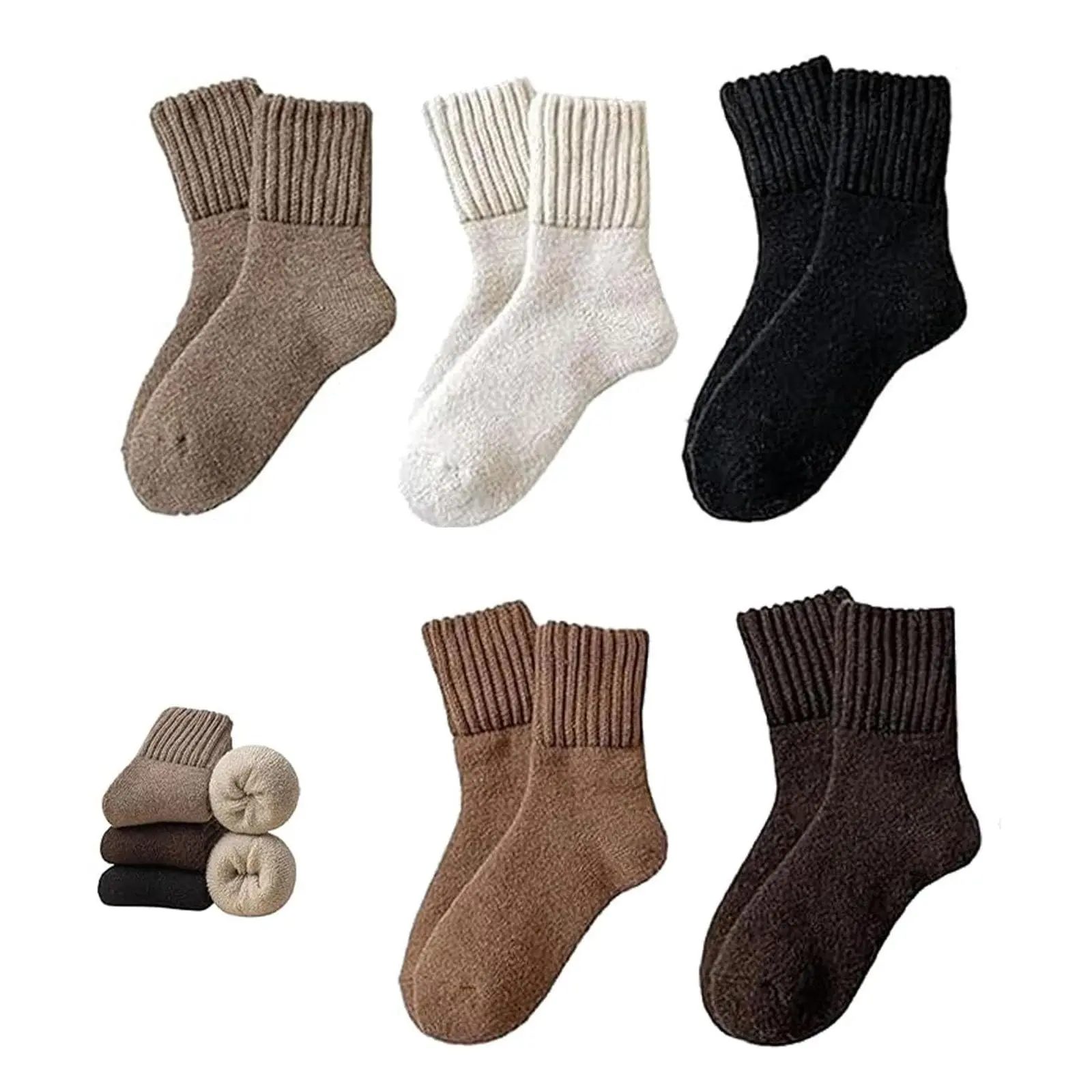 5-Pack Women's Solid Mid-calf Socks, Casual Stylish Socks, Casual Soft Comfy Warm Knit Socks for Fall & Winter,Fall Daily Must-Have, Women's Socks for Daily Wear