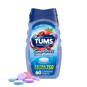 TUMS Smoothies Extra Strength Heartburn Relief Chewable Antacid Tablets 60 Count with 750 mg Calcium Carbonate Fast-Acting Relief - Healthcare Vitamin