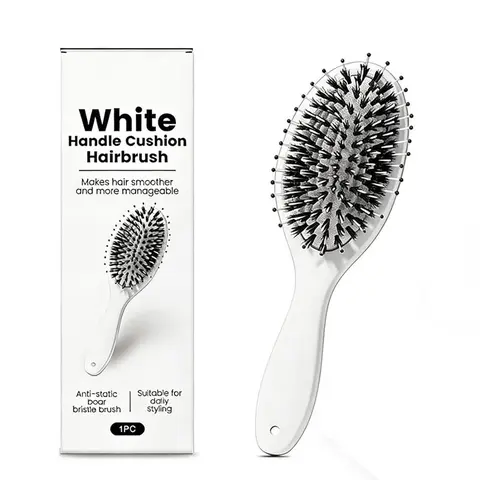 Multi Purpose Wide Paddle Boar Brush - Pure Boar & Nylon Bristles, Ergonomic Design, Anti-Frizz, Silkiness Boost, Static-Free, Easy Gliding, Hair Stays Calm, Wet/Dry Use, Works for Fine, Thick, Curly Hair