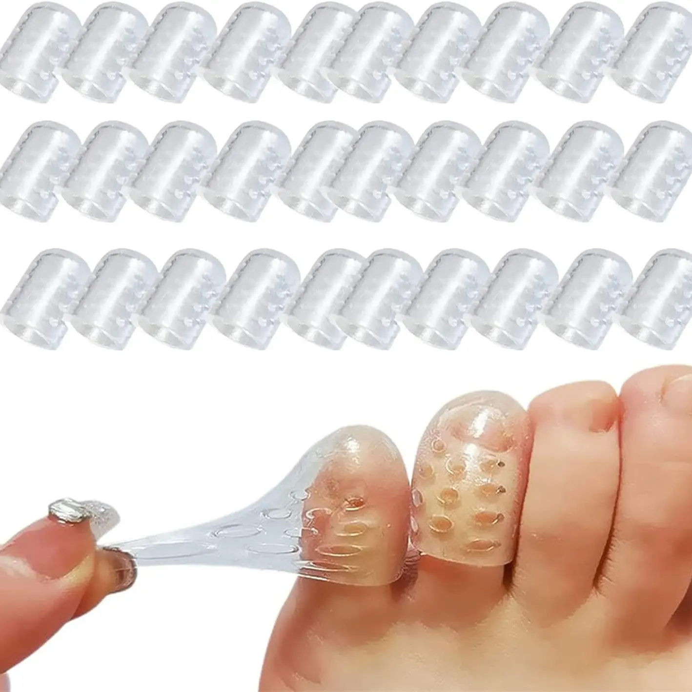 Flexible Fit Silicone Toe Separators Caps, 30pcs Anti-friction Breathable Foot Protector, Blisters Toe Caps Cover Protectors, Foot Care Toe Sleeves f
