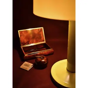 Mid Century Brass and Alabaster Tobacco Box & Sculptural Apple Paper Weight