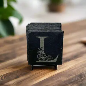Slate Coaster- Floral monogram