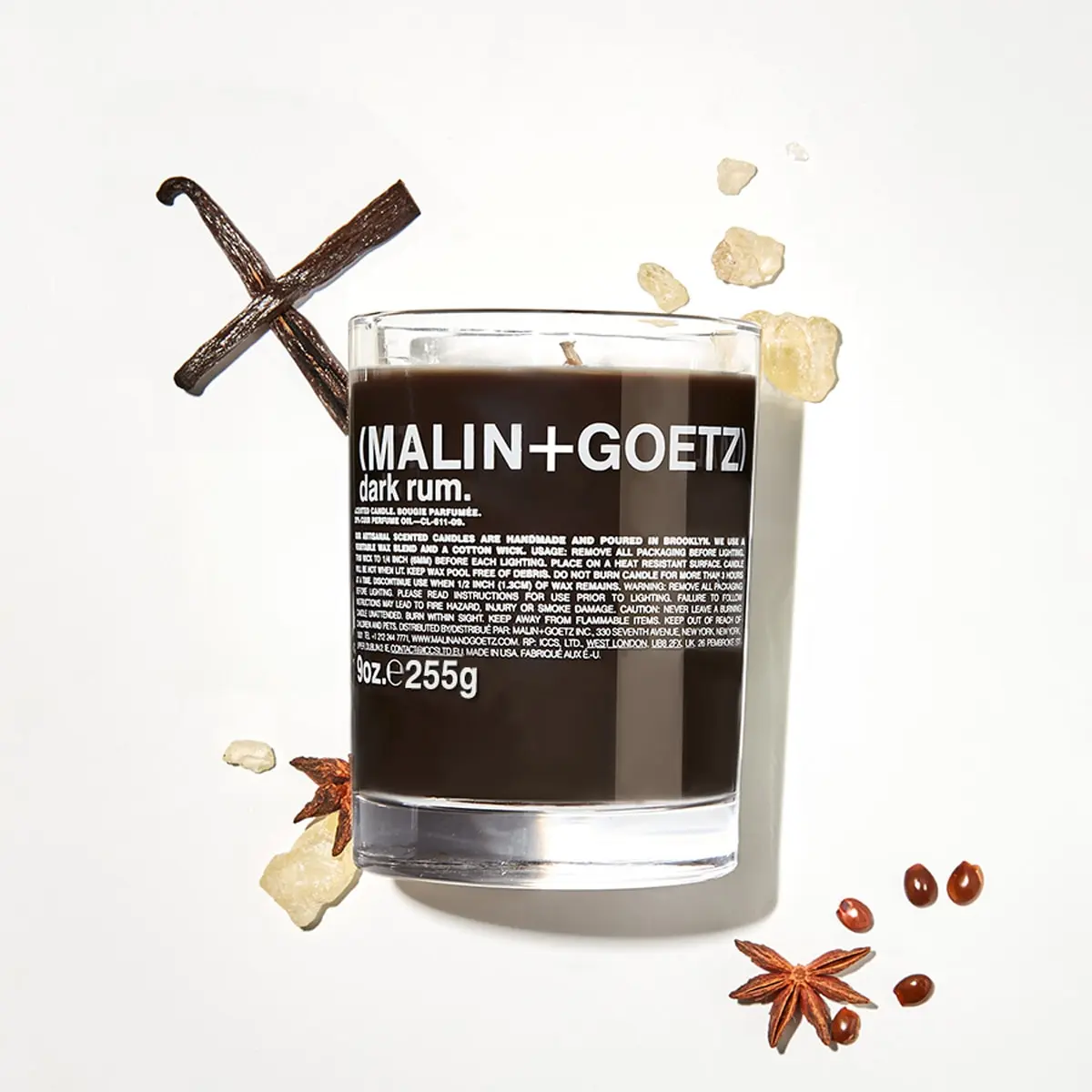 MALIN+GOETZ Dark Rum Scented Candle 260g | Luxury Home Fragrance, Hand-Poured Soy Wax, Long Burning, Mood Setting, Gift for Her/Him