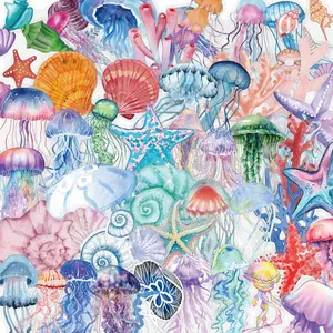 Ocean Themed Sticker (50pcs), Waterproof Self Adhesive Decor Paper, Decor Sticker for Gift Greeting Card Water Bottle Laptop Phone, Decal Sticker