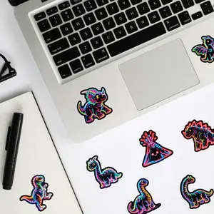 Neon Dinosaur Cartoon Graffiti Stickers, Colorful Dinosaur Design, Perfect for DIY Projects & Decorations, Vibrant Colors