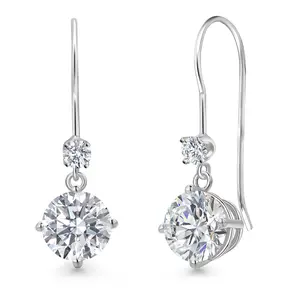 Gem Stone King 1.64 Cttw IGI Certified Lab Grown Diamond Dangle Drop Earrings For Women in 14K White Gold | Round Cut | VS1 Clarity | D-E Color