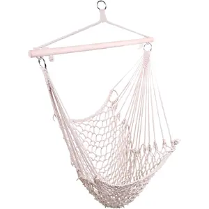 Hanging patio cotton mesh chair or hammock with 40" spreadout bar for single use, 250 Ibs patio wicker Porch Swing, Cozy Hanging Chair, Indoor Outdoor Use, Balcony Patio Garden, Boho Style, Relaxing Swing Seat for Home & Yard