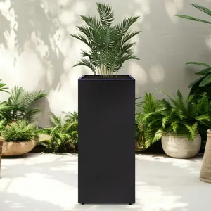 Metal Planter Box Rectangular Block -30 x12x12IN No Installation Required Galvanized Steel Tall Box Planter Modern Outdoor Planters -Weather Use with Drainage Holes for Patio/Porch (Black)