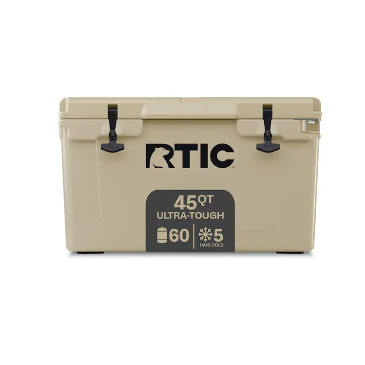 RTIC 45 QT Ultra-Tough Hard Cooler, Rotomolded Ice Chest with Drain Plug, Heavy Duty Outdoor Cooler for Camping, Picnic, Fishing, Road Trips, Beach, Tan