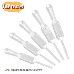 10 Pack 3ML Square Plastic Droppers, Disposable Plastic Straws for Beverages, Drink Mixing Tools, Ideal for Smoothies & Cocktails
