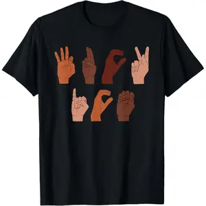 ASL Sign Language Diverse Hands Graphic T-Shirt, Inclusive Unisex Casual Top