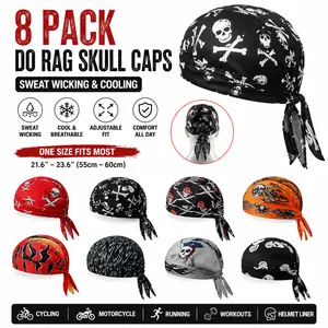 8 Pack Do Rag Skull Caps for Men – Sweat Wicking & Cooling Helmet Liner, Adjustable 21.6-23.6 inch Headband for Cycling, Motorcycle, Running & Workouts (Multicolor)