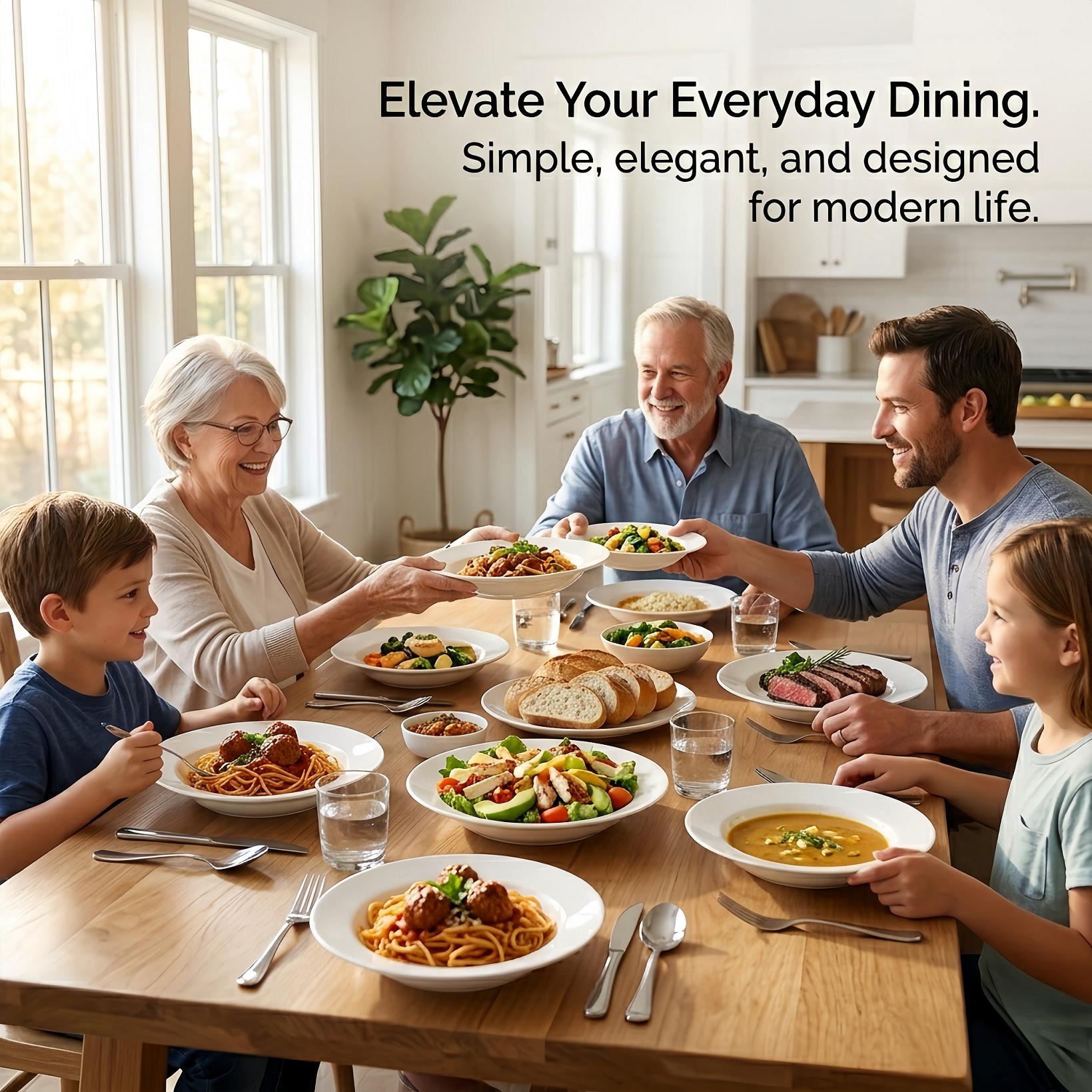 9.5 Inch Pure White Ceramic Dinner Plates, 6-Piece Set, Modern Porcelain Dinnerware Set, Scratch-Resistant White Tableware, Kitchen & Dining Utensils, Microwave & Dishwasher Safe