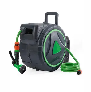 Retractable Garden Hose Reel 1/2" x 65ft, Wall Mounted with Automatic Rewind, 180° Swivel Bracket, Any Length Lock, Weather Resistant Hose Reel with Spray Nozzle for Yard & Patio