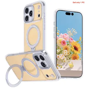 Transparent Magnetic Smartphone Case with Stand, Shockproof Protection for iPhone 17/16/15/14/11/12/13 Pro Max Plus, Anti-Shock Cover