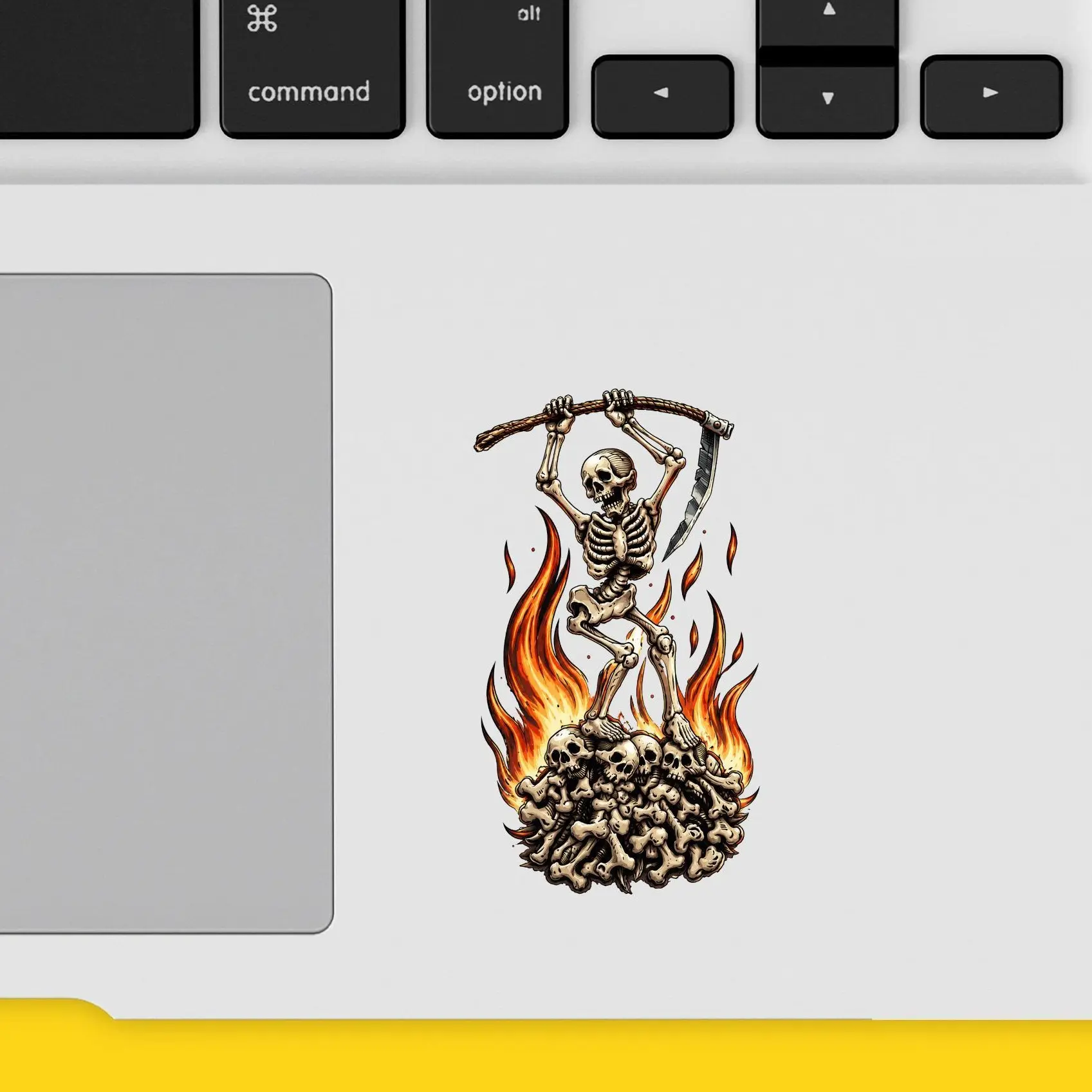 Skeleton Fire Dance Sticker, Flaming Skull Art Decal, Dark Fantasy Waterproof Vinyl for Helmet Car Laptop