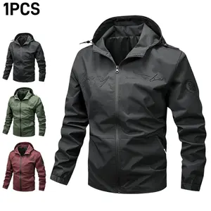 Men's Embroidery Hooded Jacket Spring and Autumn New Sports Coat  Casual Outdoor Running Jacket Fashionable Retro Zip-Up Cardigan Simple Solid Color Basic Style with Pockets Men's Windproof Jacket