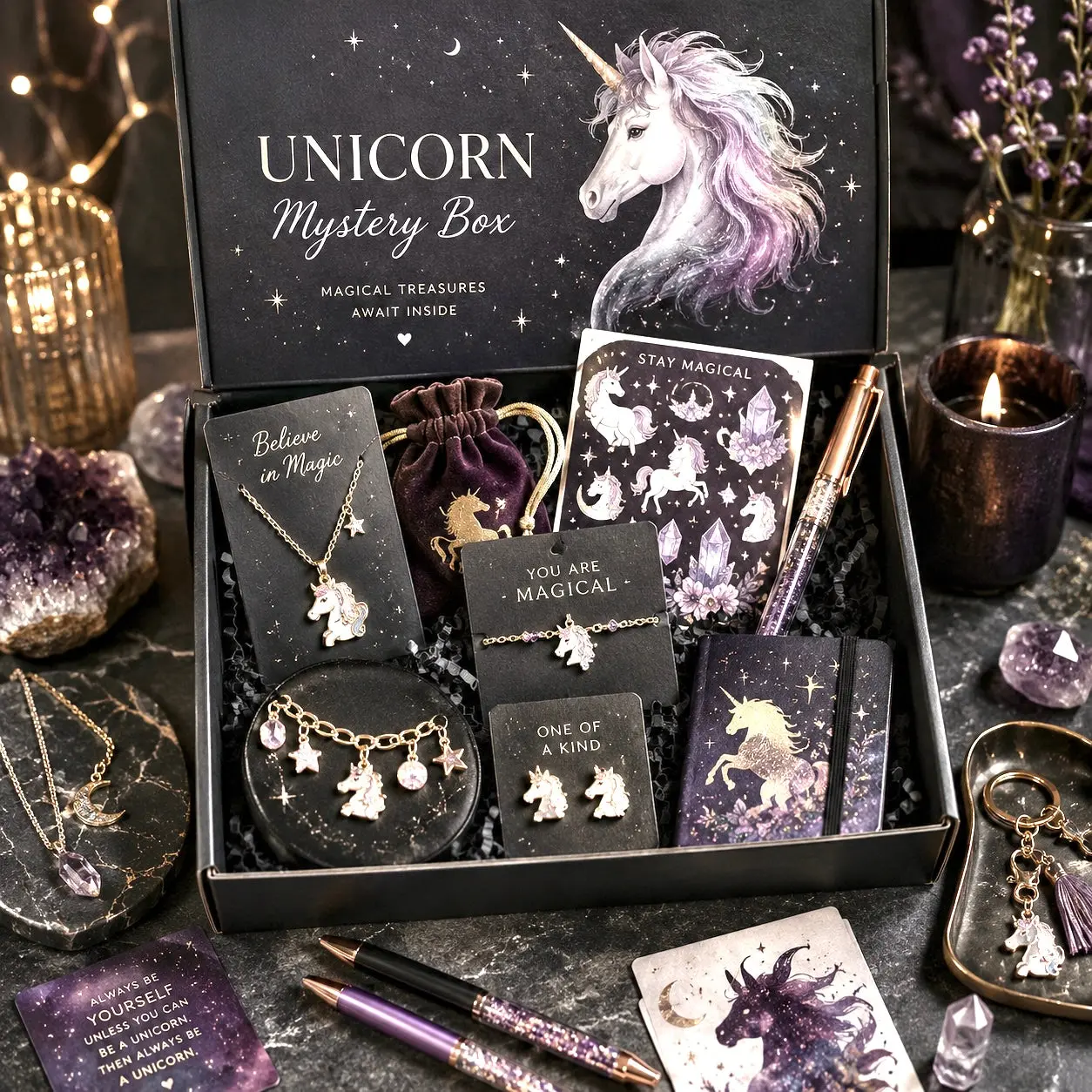Unicorn Curated Box | Fantasy Jewelry, Stickers, Pens & Magical Surprises