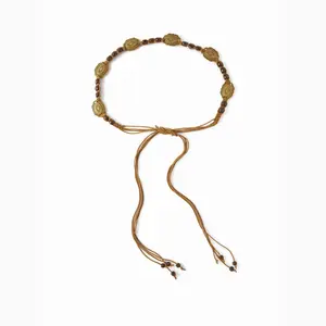 Cider ENGRAVED OVAL & BEADED DECOR LACE-UP WAIST BELT