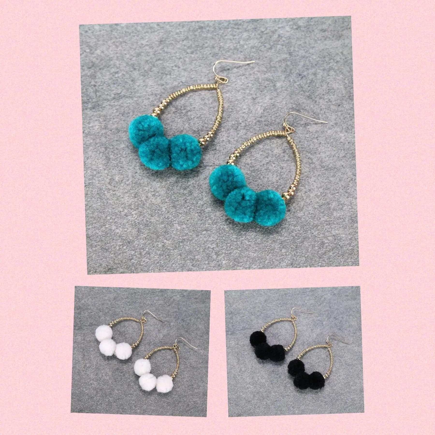 PomPom earrings    triple ball