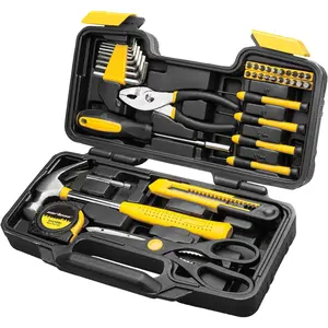 39 Piece Tool Set General Household Hand Kit with Plastic Toolbox Storage Case Yellow