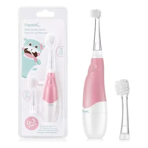 Papablic Baby Electric Toothbrush 0-3 Years, 2-in-1 Auto Brush with FDA Silicone, Dentist Approved for Toddler Teeth Care, Stop Bedtime Fights, Soft Toothbrush Head, Battery Toothbrush, Baby/Toddler Gifts, Christmas Gifts, #TikTokShopFallDealsForYou