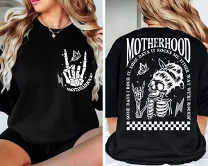 [ Sale Up To 40%] Motherhood Sometimes I Rock It Sometimes It Rocks Me Shirt, Mama Shirt, Mom Shirt, Rocker Mom Gifts, Mothers Day Gift,Halloween Grandma Gift