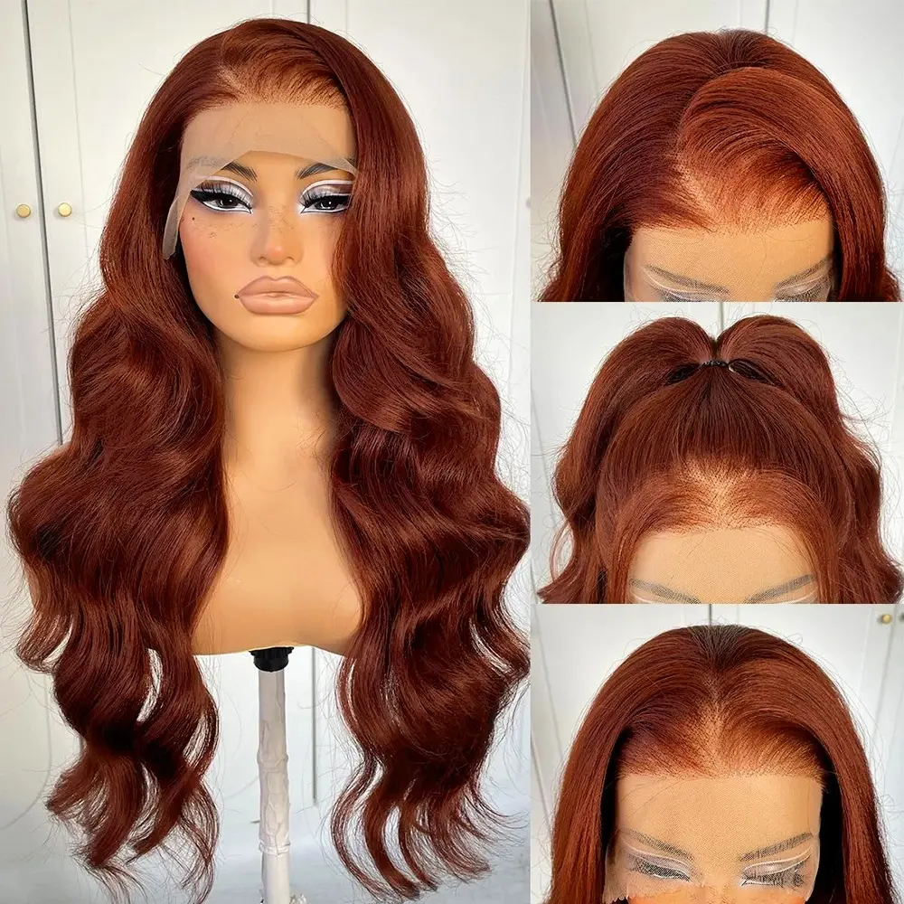 Reddish Brown Lace Front Wigs Human Hair Pre Plucked  13x6 Auburn Colored Human Hair Lace Front Wigs Body Wave Wigs Human Hair HD Lace Frontal Human Hair Wig Lace Closure Wig
