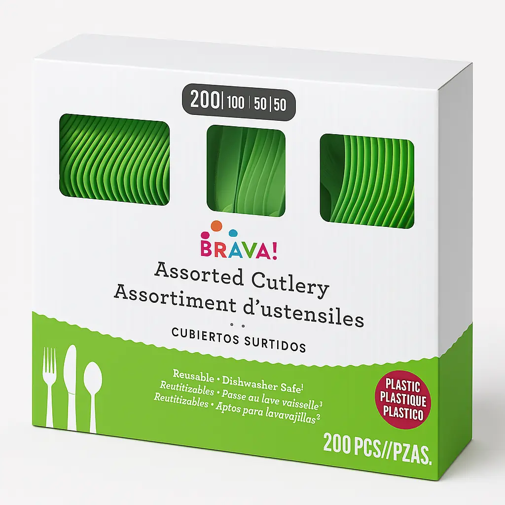 Kiwi Green Assorted Plastic Cutlery Set - 7.5 in.