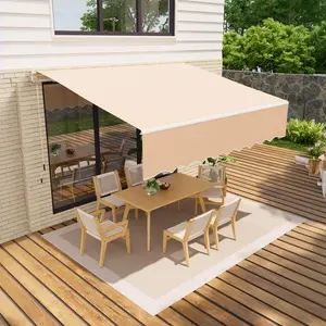 [NEW PRODUCT] Garvee 10' x 8' Manual Retractable Patio Awning, Waterproof Sun Shade with Aluminum Frame, 280g Polyester Canopy for Deck & Porch, Khaki