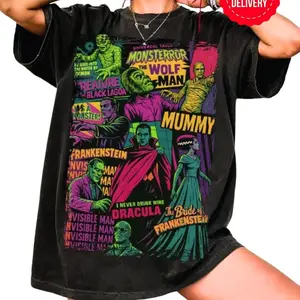 Vintage Universal Monsters T-Shirt, Retro Horror Movie Graphic Tee, Oversized Halloween Shirt, 90s Gothic Horror Aesthetic Tee  Big Print