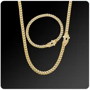 Luxe Hip Gem [New Upgraded Set] 14K Gold-Plated Cuban Necklace & Bracelet Vintage Feel Stainless Steel Anti-Rust Technology Waterproof Sweatproof Best valentines gifts